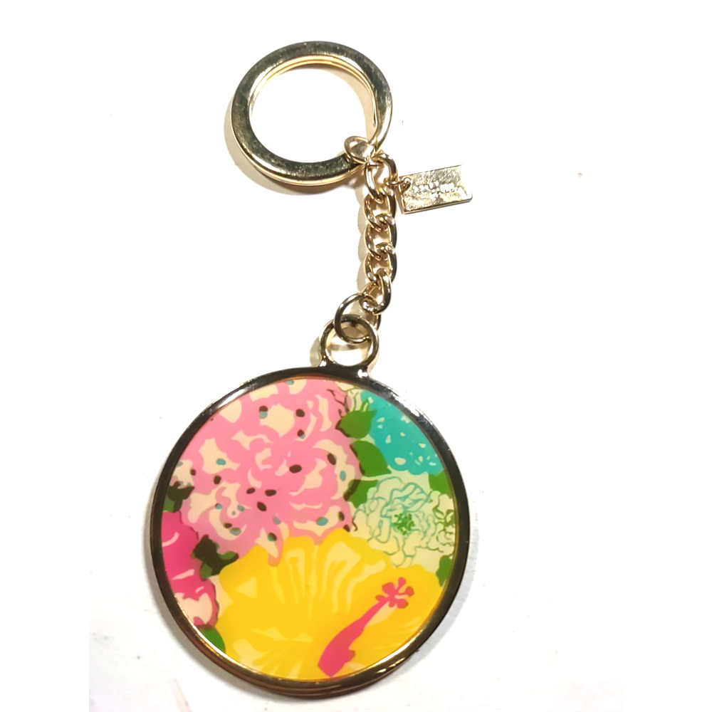 Lilly Metal Gold Tone Pink Yellow Circle Keychain - Picture 3 of 8